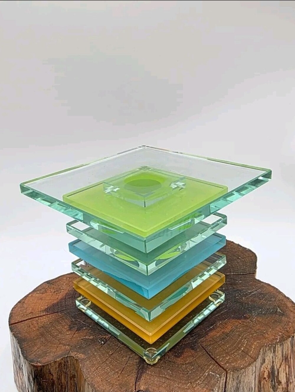 Vintage PartyLite Stratus Tricolor Prism Glass Pillar Candle Holder Geometric